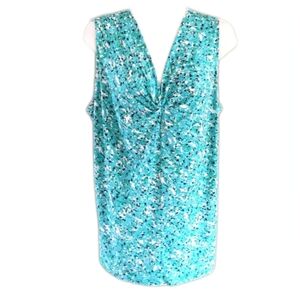 Jones Studio Ruched V Neck Sleeveless Blouse Abstract Floral Print Top Sz 1X